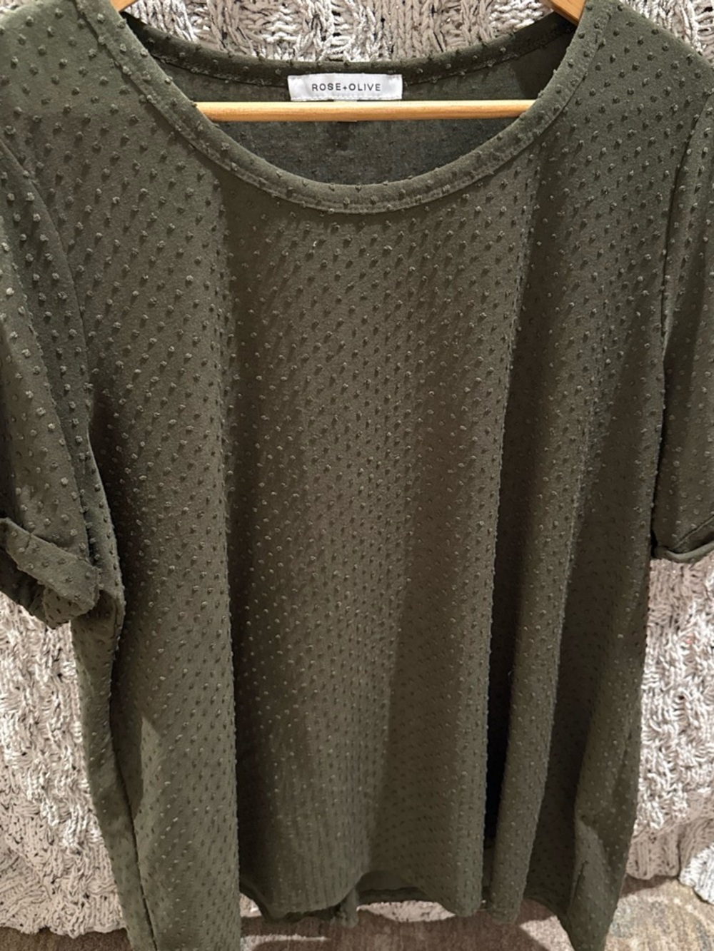 Rose & Olive Olive Green Textured Short Sleeve Top